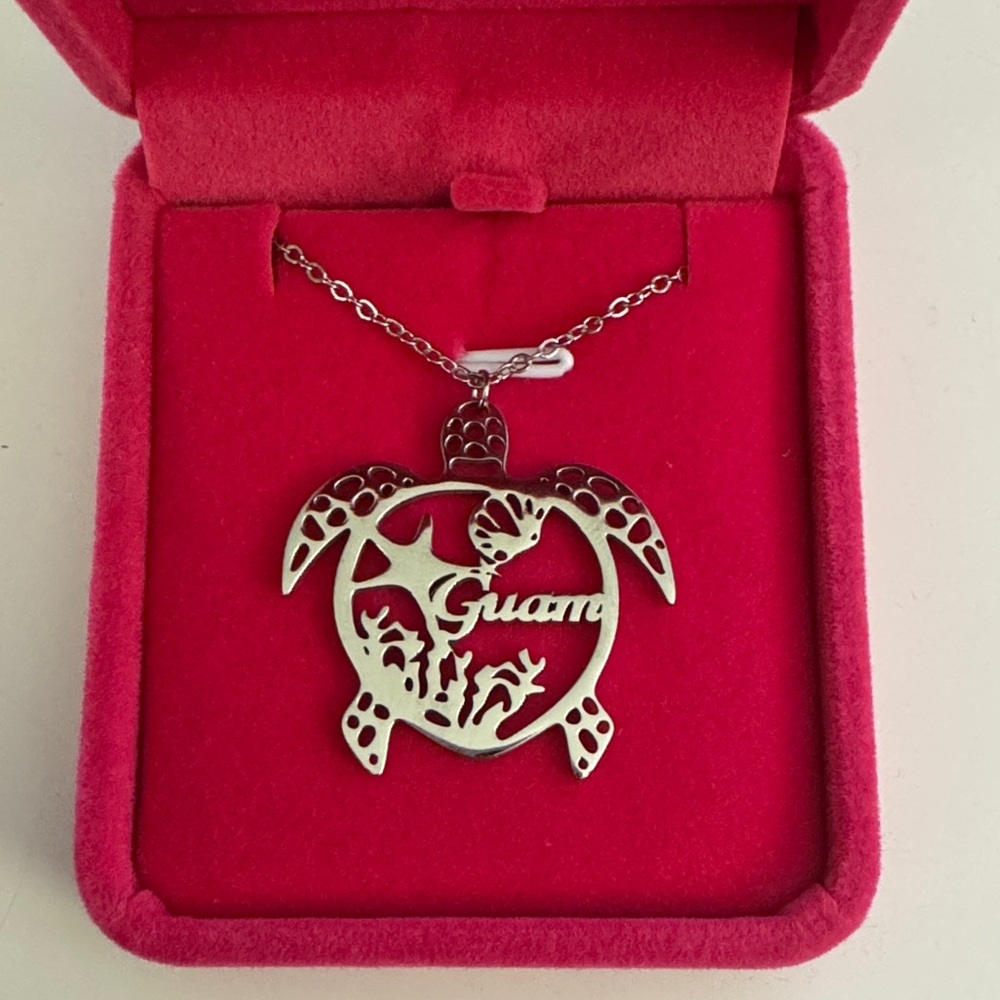 Silver Turtle Guam Pendant Necklace